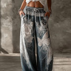 Butterfly Flower Lace Embroidery Design Women's Summer Linen Long Pants 2