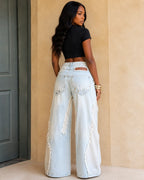 Distressed Denim Wide-Leg Pants