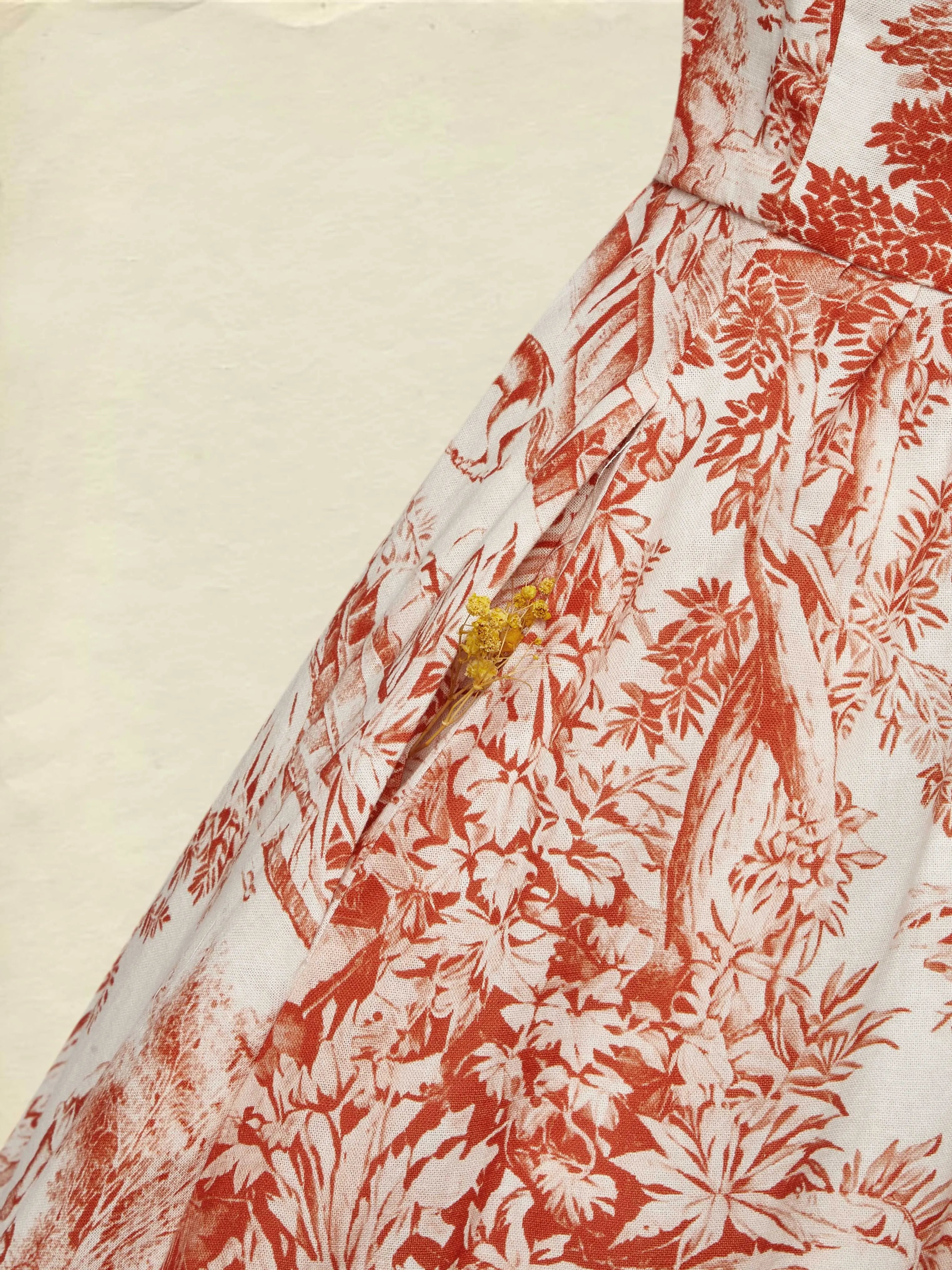 Maxi Linen Dress, Half Sleeve, Shawl Collar, Floral, Button Design, French Vintage, White