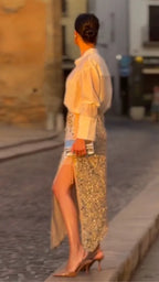 Women's Embroidered Shirt & Sequin Skirt Two-Piece Set