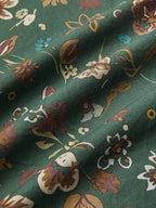 Midi Linen Dress, Long Sleeves, Square Neck, Paisley, Vintage, Green