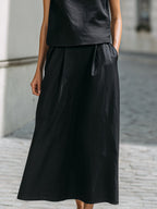 Linen-Blend High Neck Sleeveless Top & Maxi Skirt Two-Piece Set