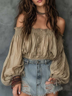 Bohemian Linen-Cotton Off-Shoulder Blouse