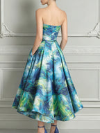 Blue Green Abstract Oil Painting Print Midi Dress
