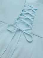 Light Blue 3D Floral Chiffon Boat Neck Cap Sleeve Sheath Gown Dress