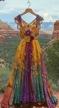 Summer colorful vacation patchwork contrast dress ce2e