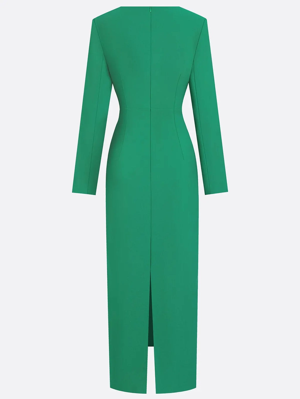 Green Classic Deep V Neck Long Sleeve Sheath Maxi Dress