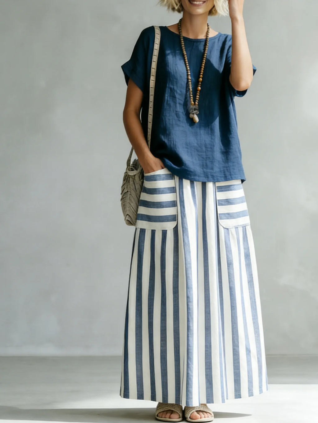 Cozy Classic Striped Cotton-linen Two-piece Set