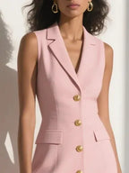 Pink Shawl Collar Sleeveless A-Line Midi Blazer Dress