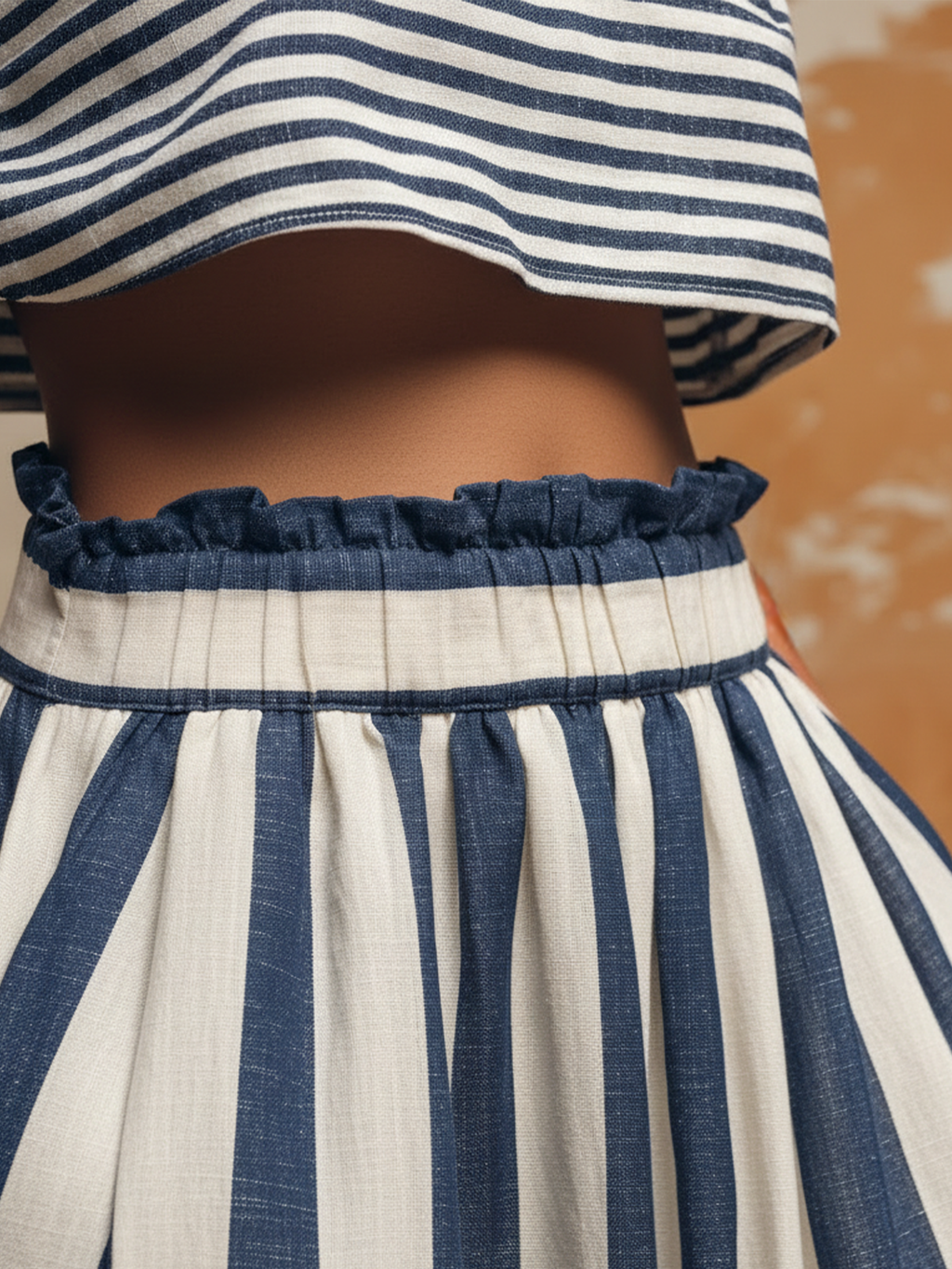 Striped Linen-Blend Two-Piece Set | Crop Top & Maxi Skirt With Pockets