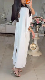High Neck Cape Sleeve Layered Midi Dress