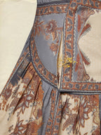 Maxi Cotton Dress, Sleeveless, V Neck, Floral, Belt Design, Vacation, Vintage, Apricot