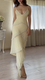 Rhinestone Asymmetric Mermaid Maxi Dress