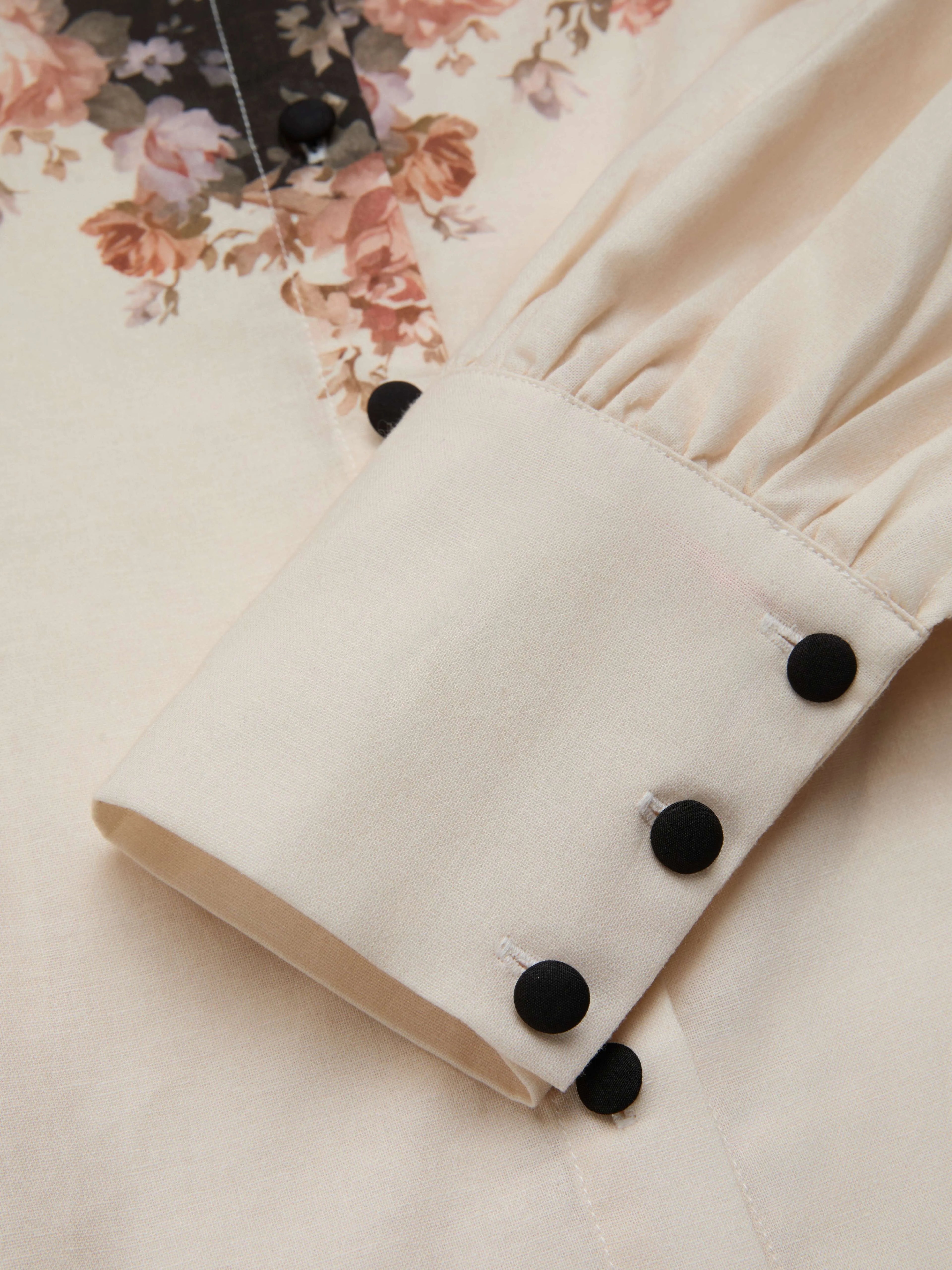 Cotton Shirt, Long Sleeves, Shawl Collar, Floral, Button Design, Vacation, Vintage, Apricot