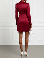 Burgundy 3D Floral Blazer Shawl Collar Long Sleeve A-Line Mini Dress