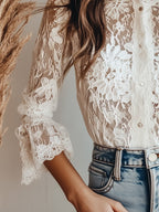 (SALE)Graceful White Lace High-Neck Blouse