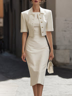 Elegant Two-Piece Cropped Blazer & Midi Pencil Skirt Set
