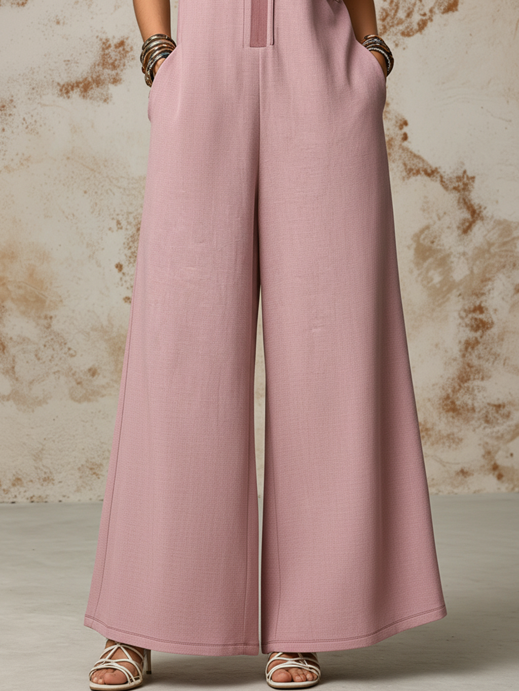 Dusty Pink Linen-Blend Utility Pocket Wide-Leg Jumpsuit