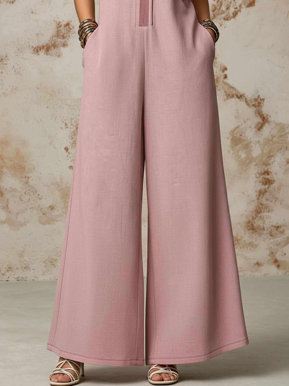 Dusty Pink Linen-Blend Utility Pocket Wide-Leg Jumpsuit