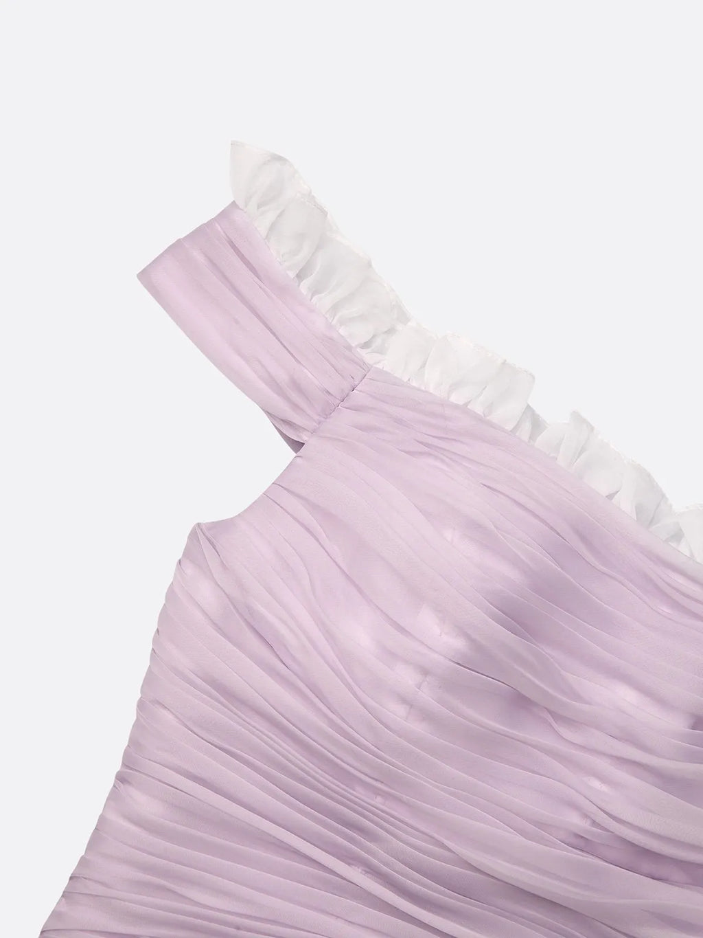 Lavender Ruched Lace Chiffon Off The Shoulder Short Sleeve A-Line Midi Dress