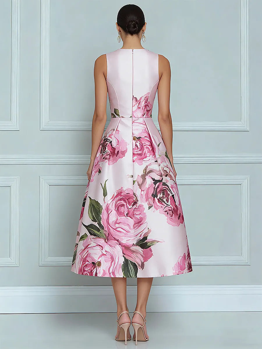 Blossoming Romance Lustrous Floral A-Line Midi Dress