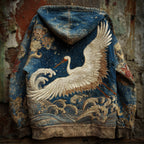 Vintage Japanese Crane Art Men's Hooded Sweatshirt