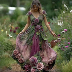 Women's Vintage Floral Embroidered Linen Blend Dress