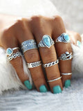 Vintage Totem Flower Turquoise 10-Piece Joint Combination Ring