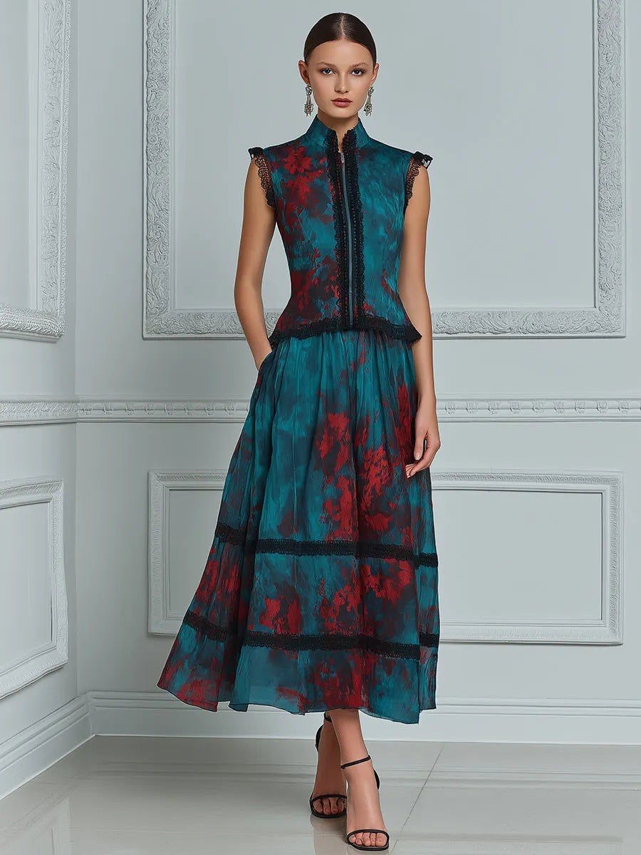 Two-Piece Mandarin Collar Peplum Set