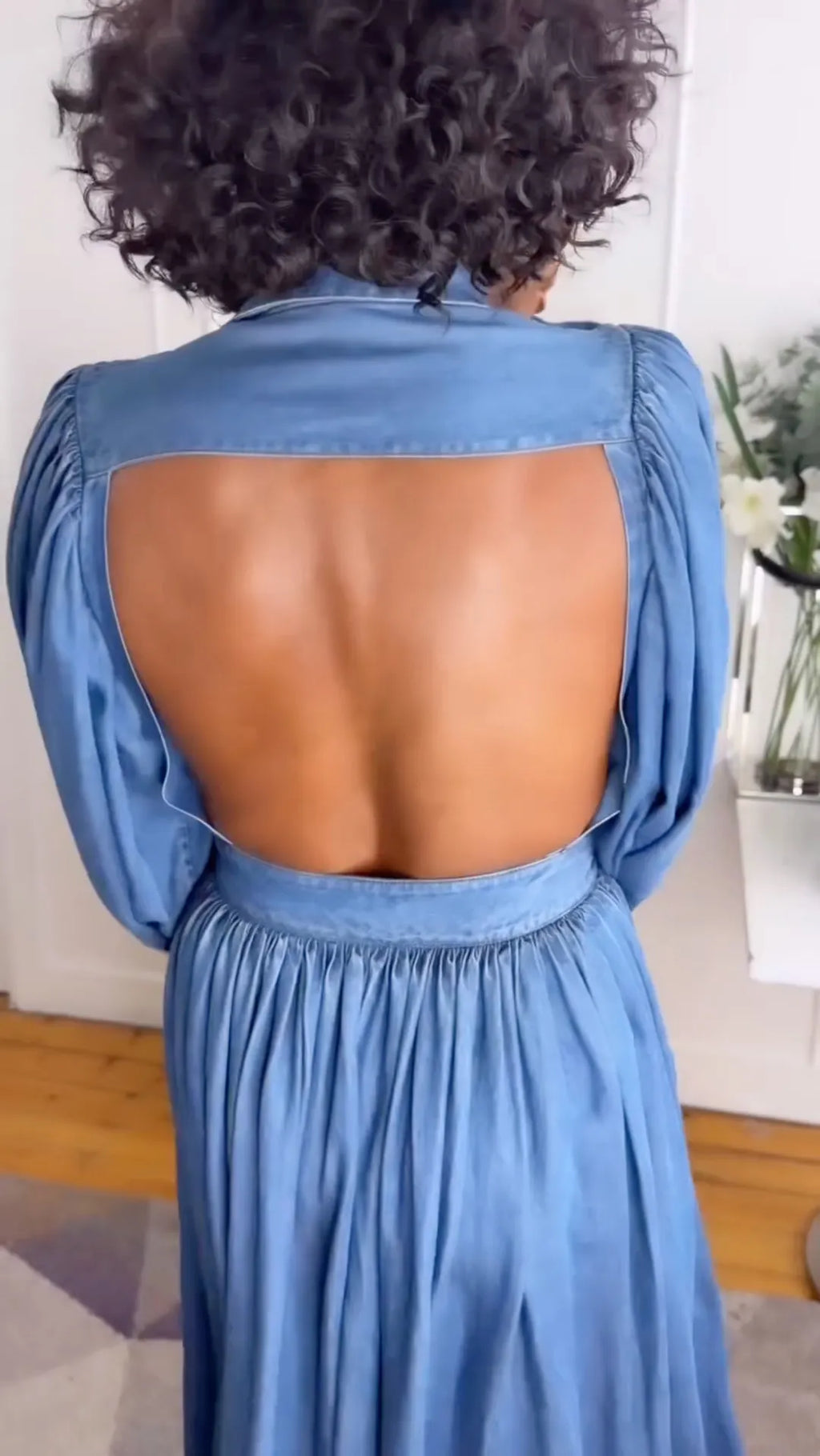Denim Puff Sleeve Maxi Dress