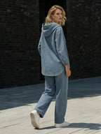 Casual Hooded Button-up Denim Two-piece Set