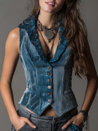 Vintage Striped Velvet Satin Vintage Collar Slim Fit Vest