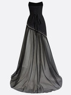 Black Hot Drilling Classic Tulle Strapless Sleeveless A-Line Gown Dress