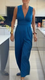 Sleeveless Deep V Cropped Wide Leg Jumpsuit