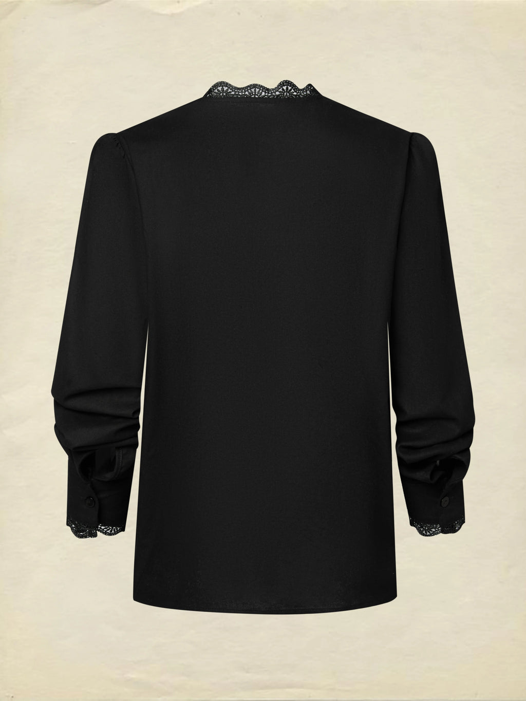 Linen Shirt, Half Sleeve, V Neck, Plain, Lace, French Vintage, Black