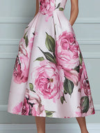 Blossoming Romance Lustrous Floral A-Line Midi Dress