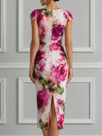 Elegant Floral Ruched Bodycon Midi Dress