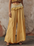 Yellow High Waist Ruffle Trim Wide Leg Pants