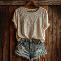 Women's Retro Lace Floral Embroidery Casual Short-sleeve T-shirt