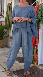 Mauve Frayed Linen Two Piece Set