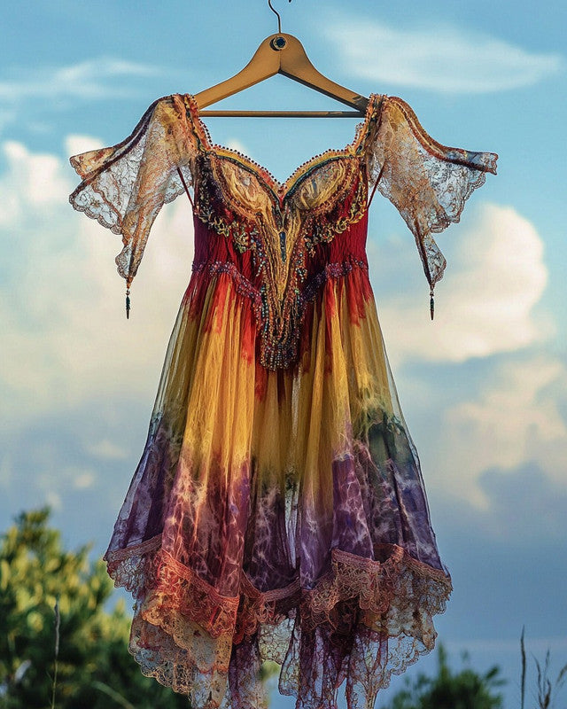 Summer Holiday Ruffle Lace Contrast Dress 450f