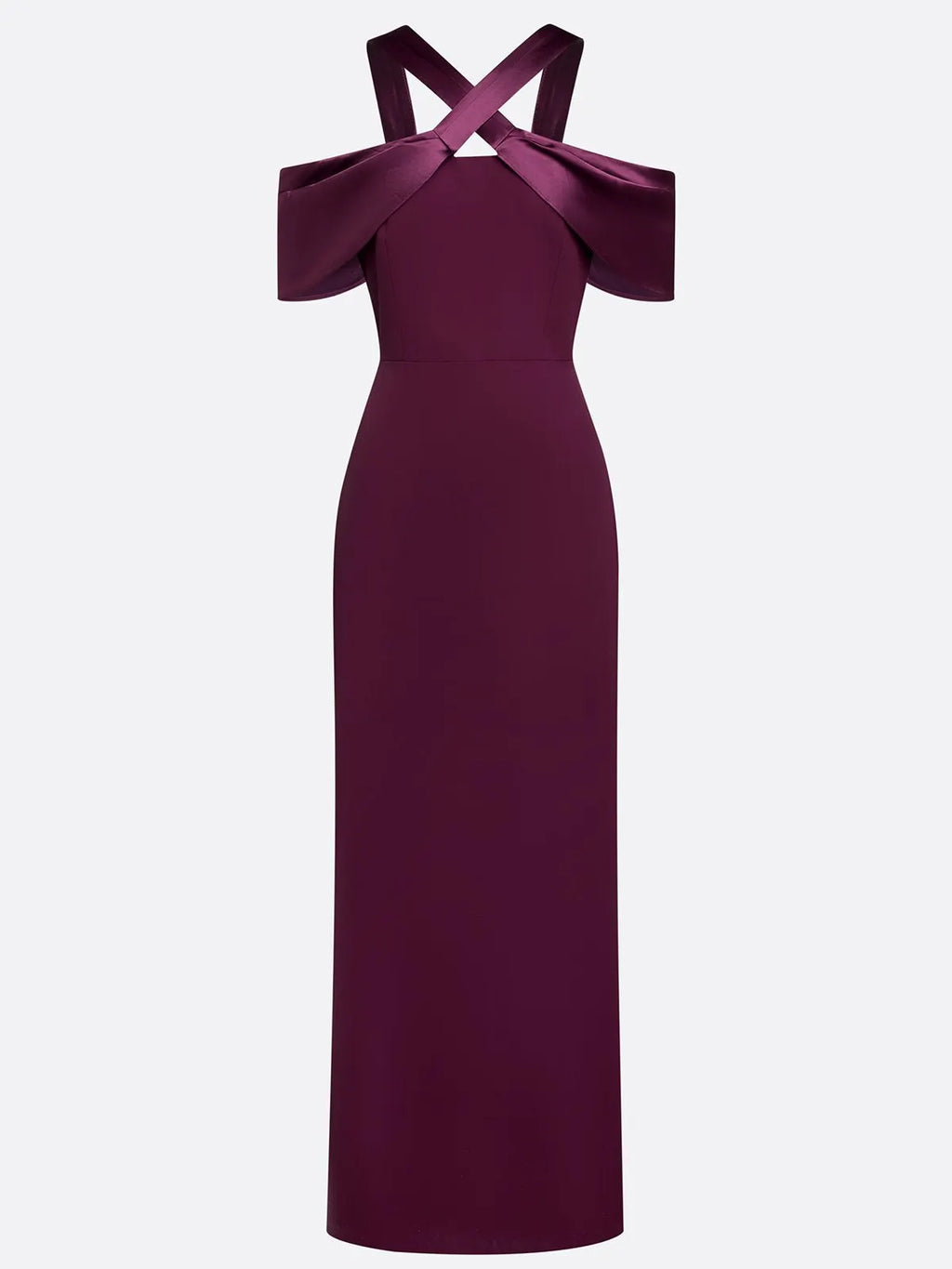 Burgundy Cross Bow Classic Off The Shoulder Sleeveless Sheath Floor Length Dress