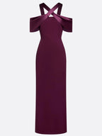 Burgundy Cross Bow Classic Off The Shoulder Sleeveless Sheath Floor Length Dress