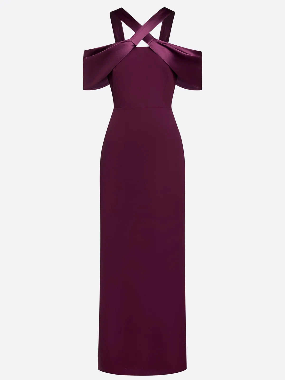 Burgundy Cross Bow Classic Off The Shoulder Sleeveless Sheath Floor Length Dress