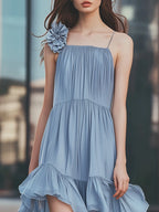 Elegant Irregular Hem 3D Flower Dress