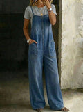 Women's Fashion Sleeveless Pocketed Relaxed-fit Denim Jumpsuit