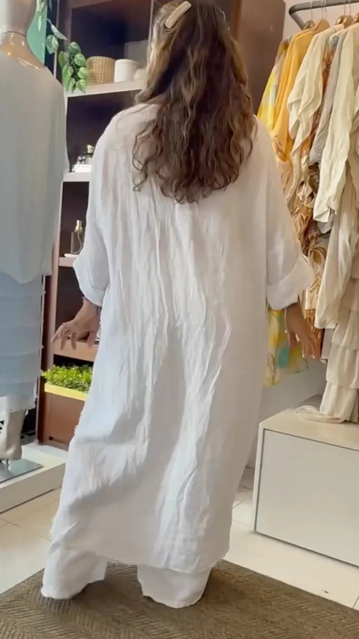 Women's Round Neck Cotton Linen Heart Sequin Casual Suit