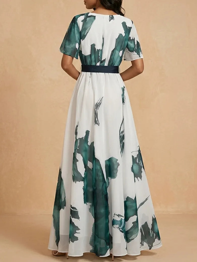 Artistic Emerald Watercolor Maxi Dress - Elegant Garden Wedding Guest Gown & Breezy Summer Party Outfit