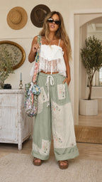 Patchwork Embroidery Wide-Leg Pants Boho