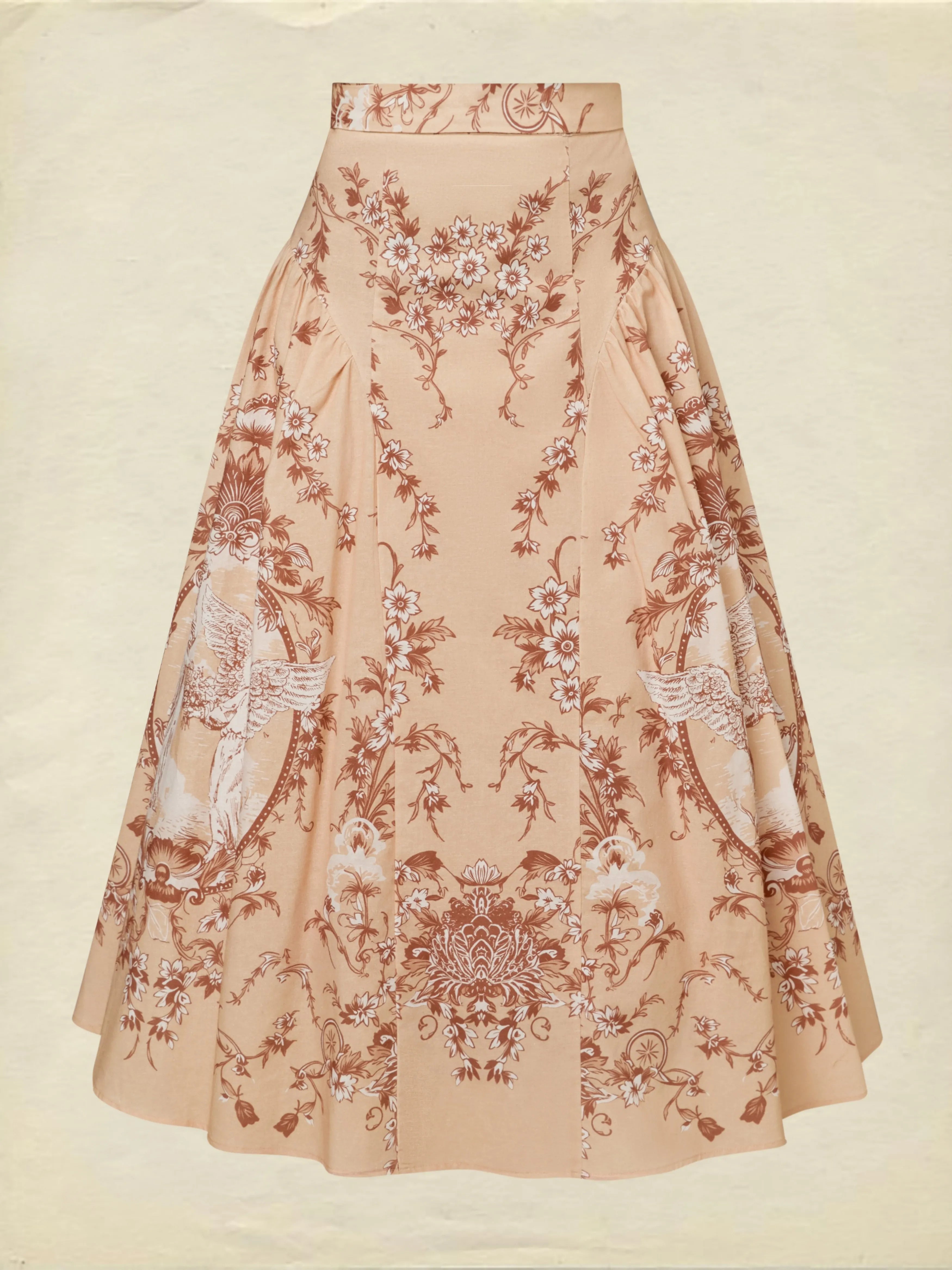 Midi Cotton Skirt, Angel, Pocket Design, Vintage, Caramel